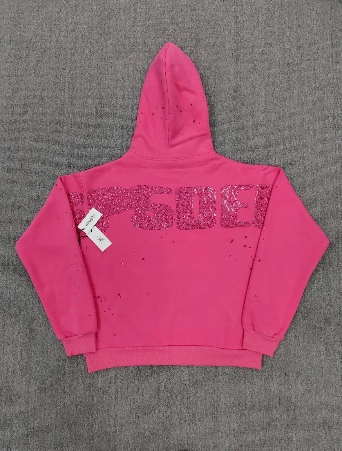 Sp5der Rhinestone Silk Hoodie
'Pink'