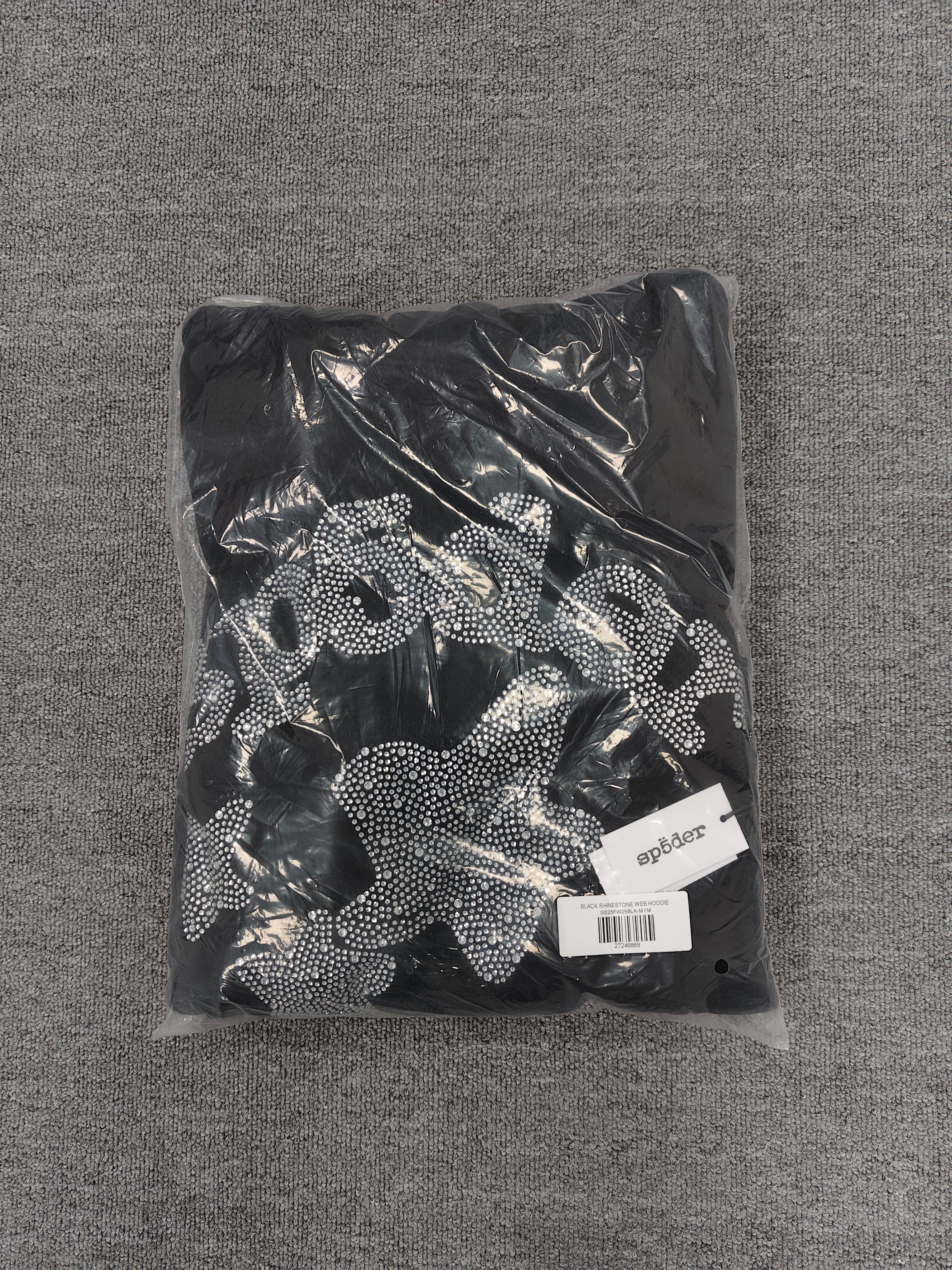 a Sp5der black rhinestone star logo hoodie