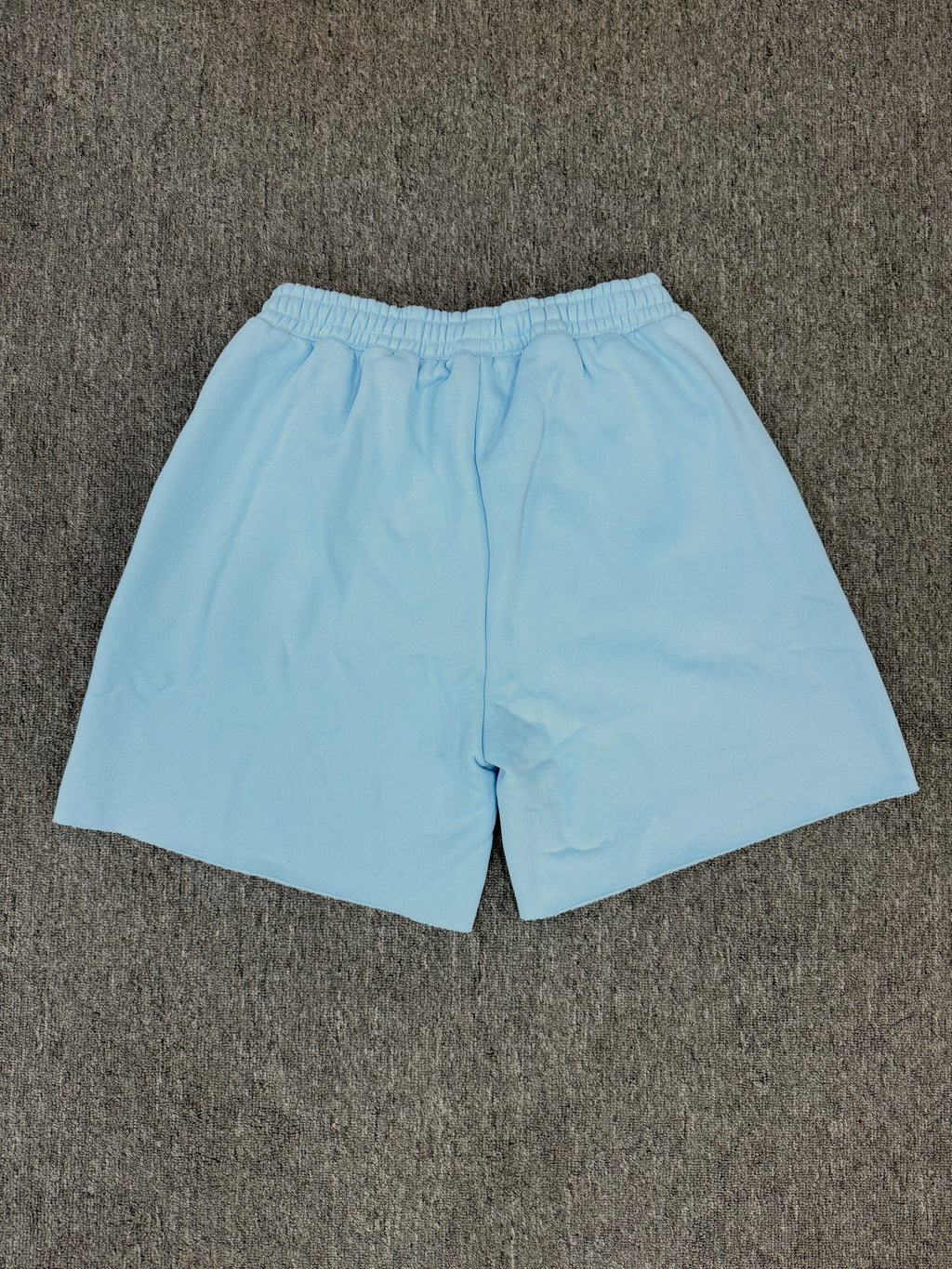 Sp5der OG Web Sweatshorts in Sky Blue, featuring the brand's signature webbed logo graphic on the front