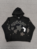 a Sp5der Reflective Beluga Hoodie in Black, featuring large reflective graphics