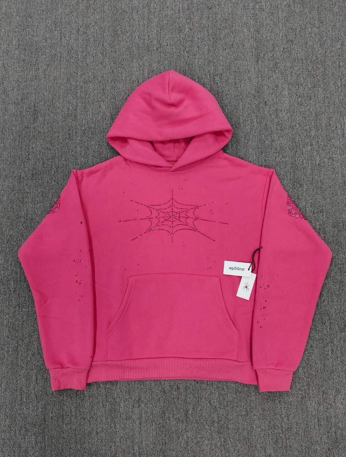 Sp5der Rhinestone Silk Hoodie
'Pink'