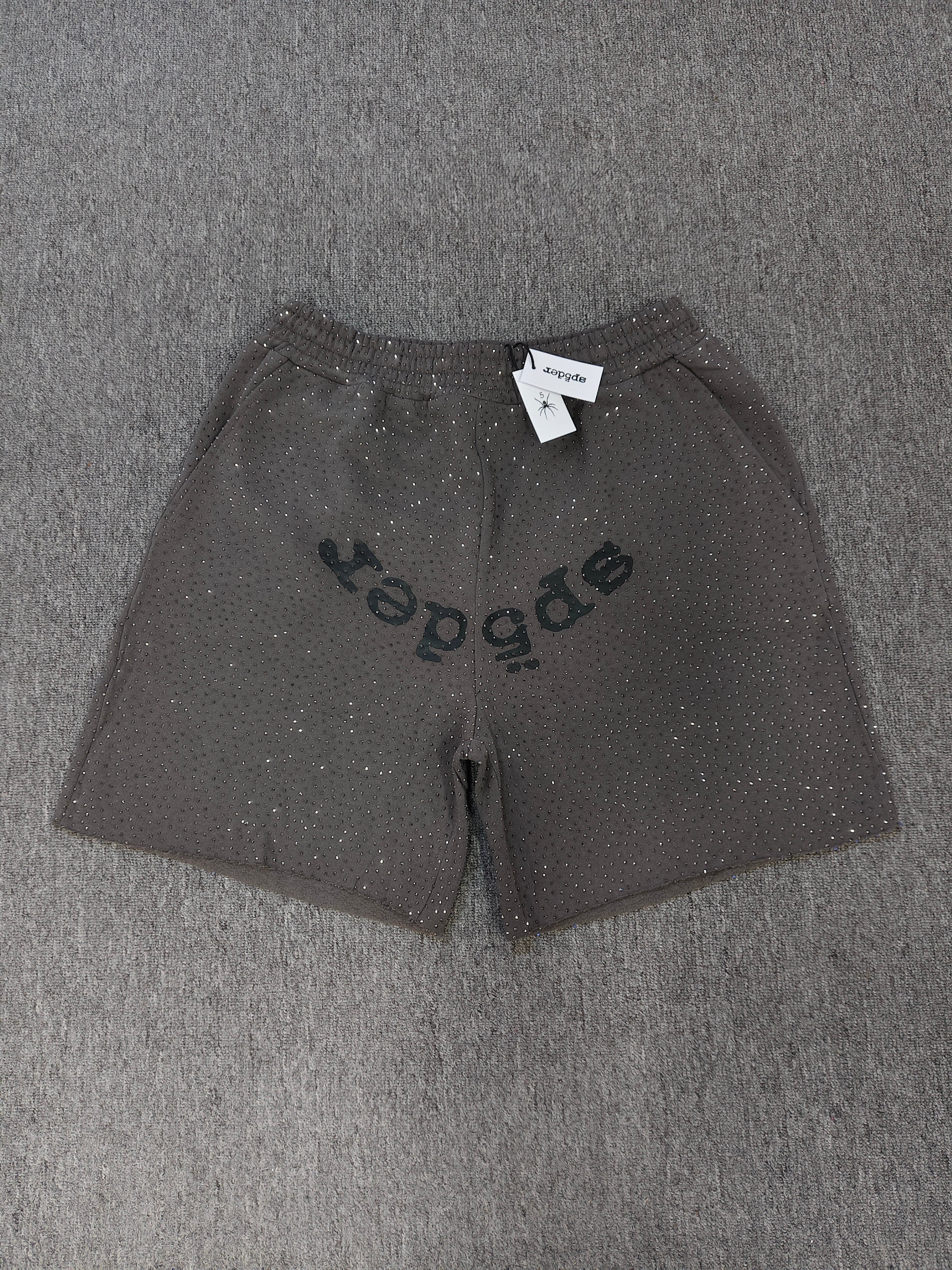 Multicolor Sp5der VVS shorts featuring all-over rhinestone details