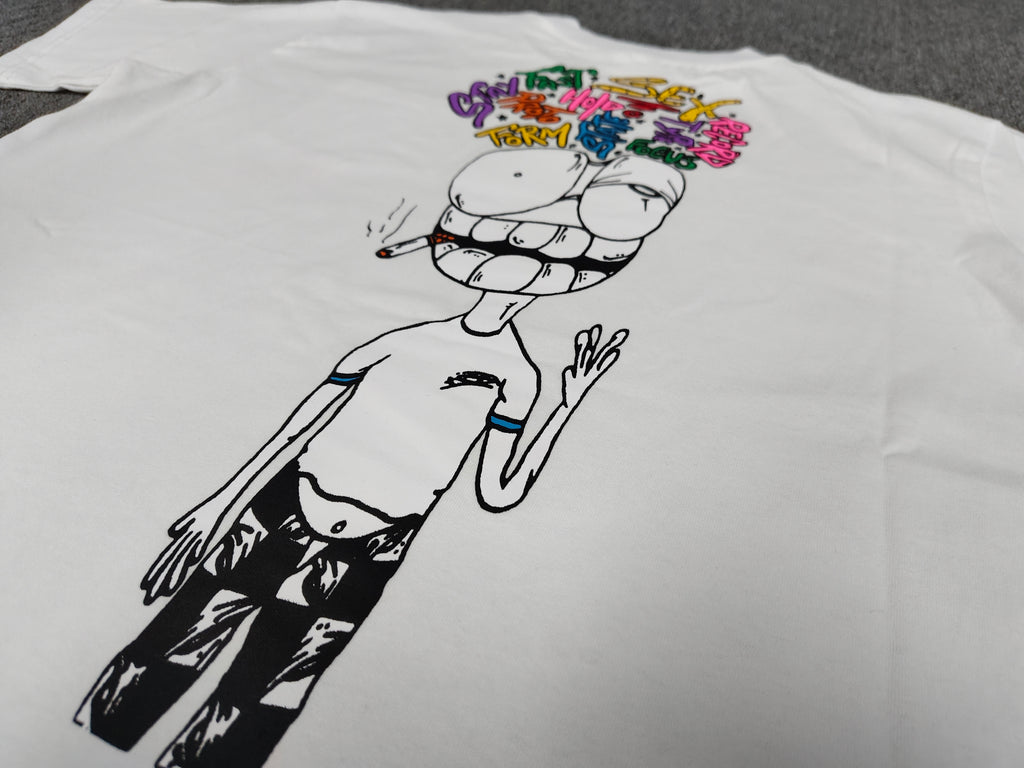 white chrome hearts t-shirt a collaboration between artist Matty Boy and the brand Anti Promo.