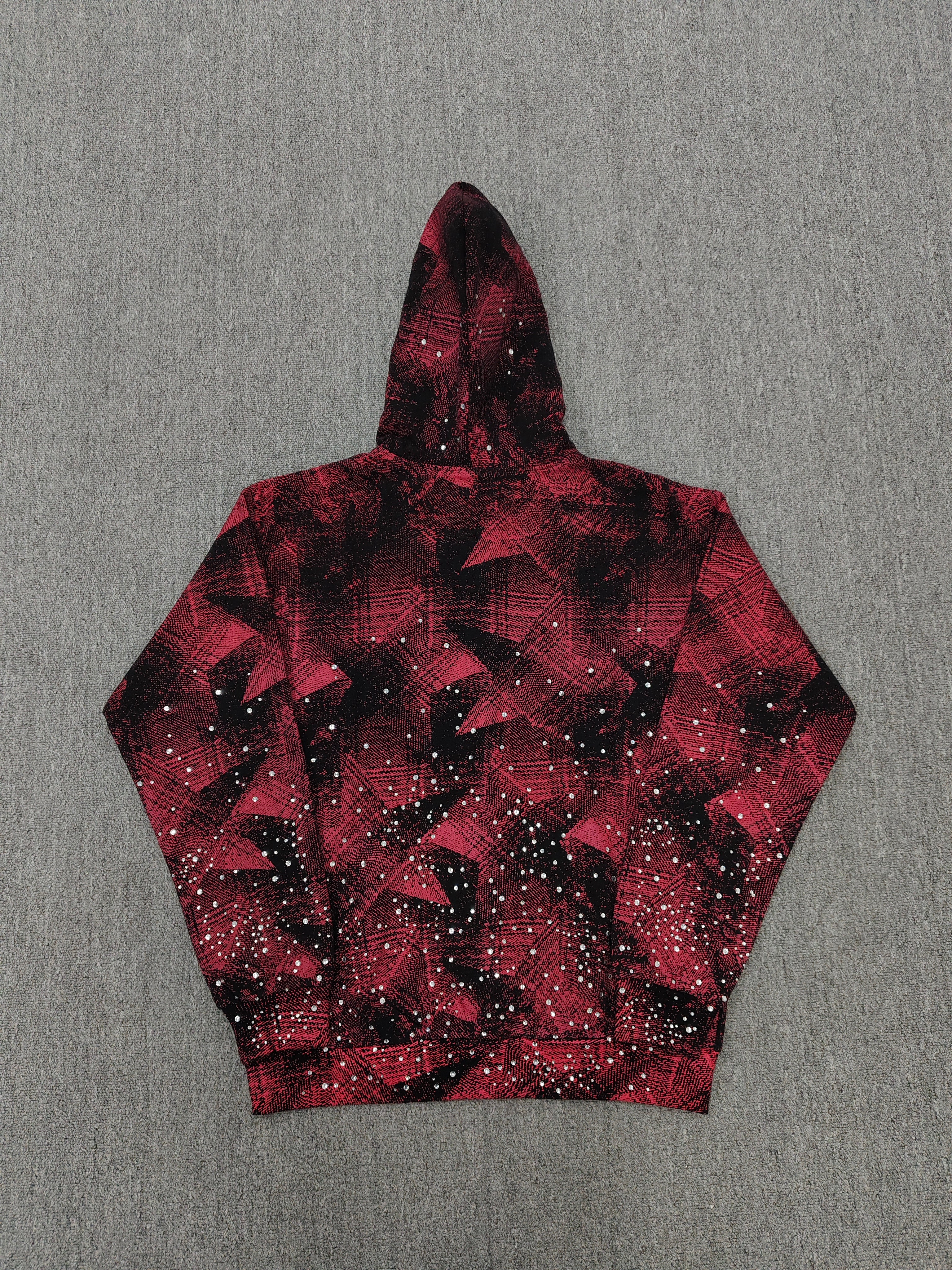 a Sp5der Star Plaid Full Zip Hoodie in a red and black plaid pattern