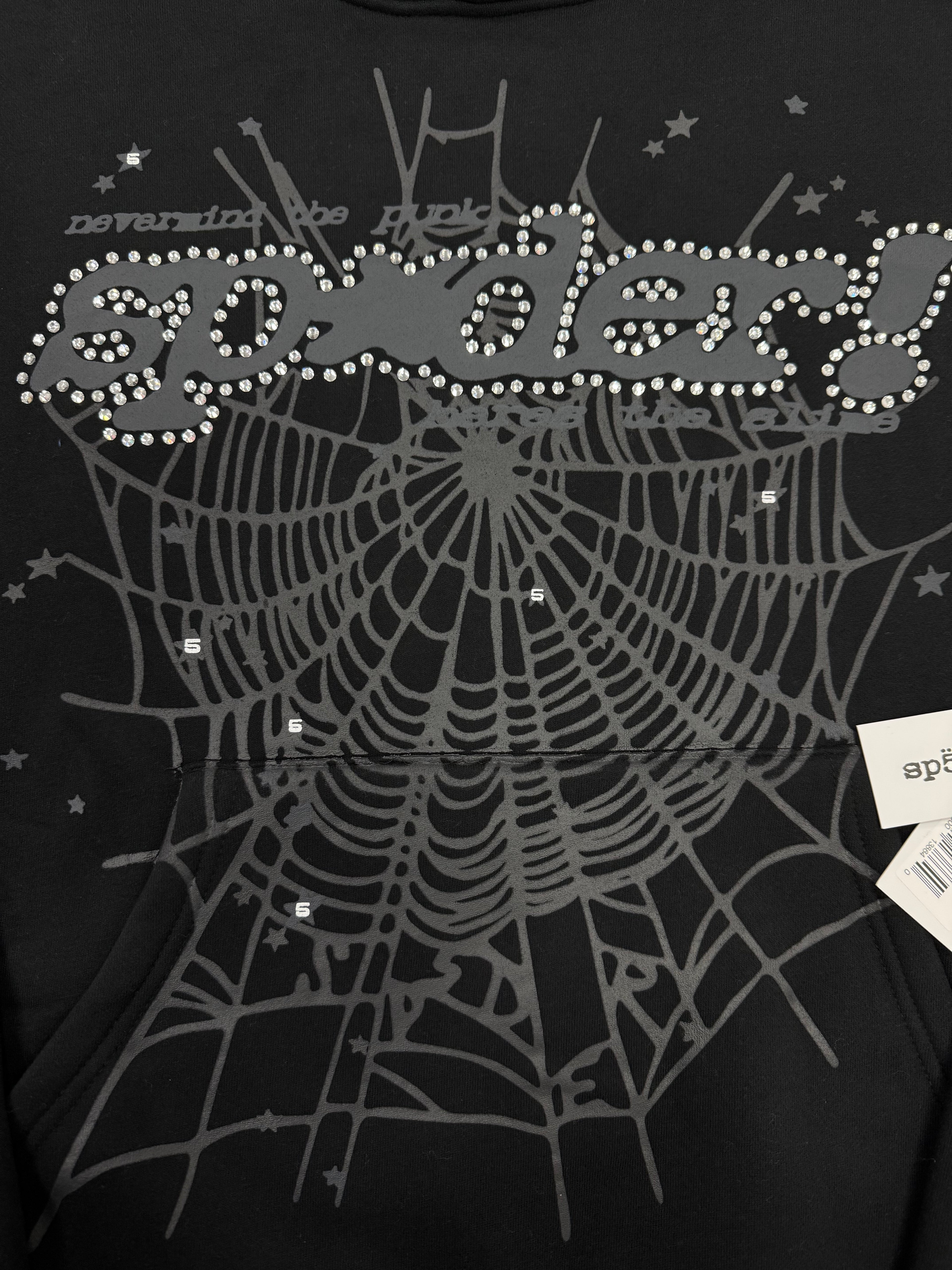 Sp5der Rhinestone Punk V2 hoodie in black with rhinestone web graphics