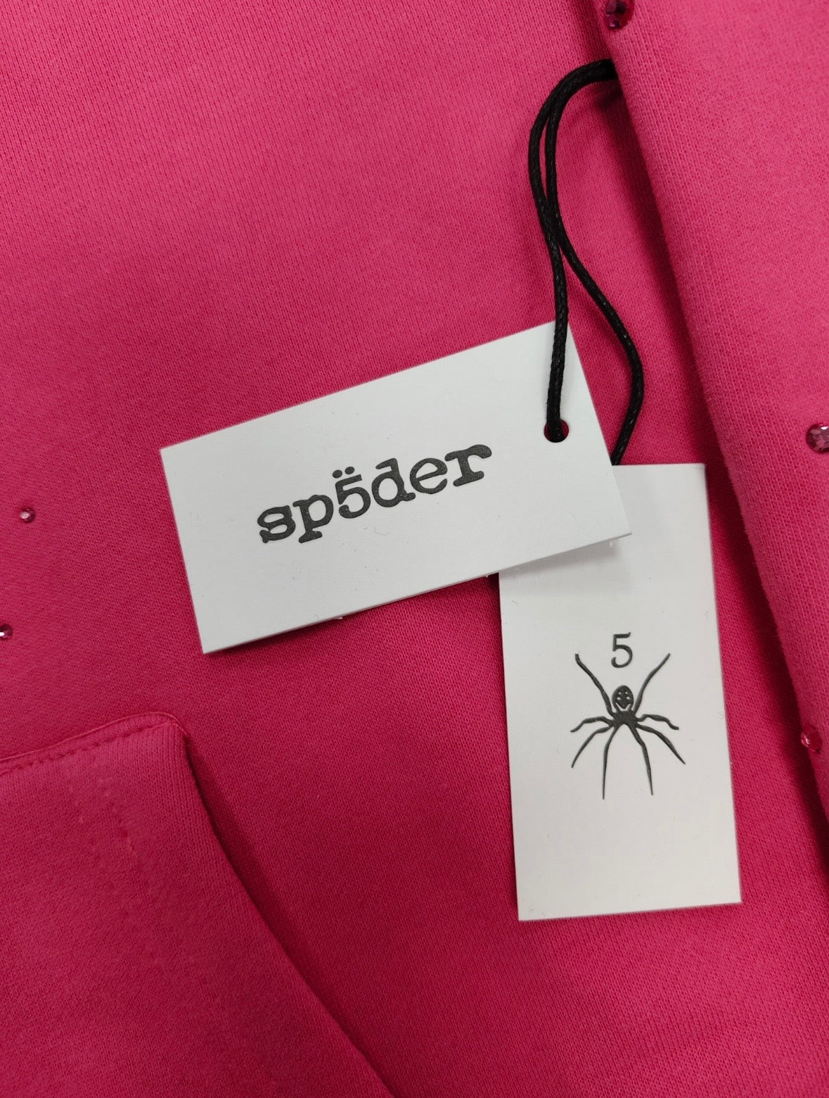 Sp5der Rhinestone Silk Hoodie
'Pink'