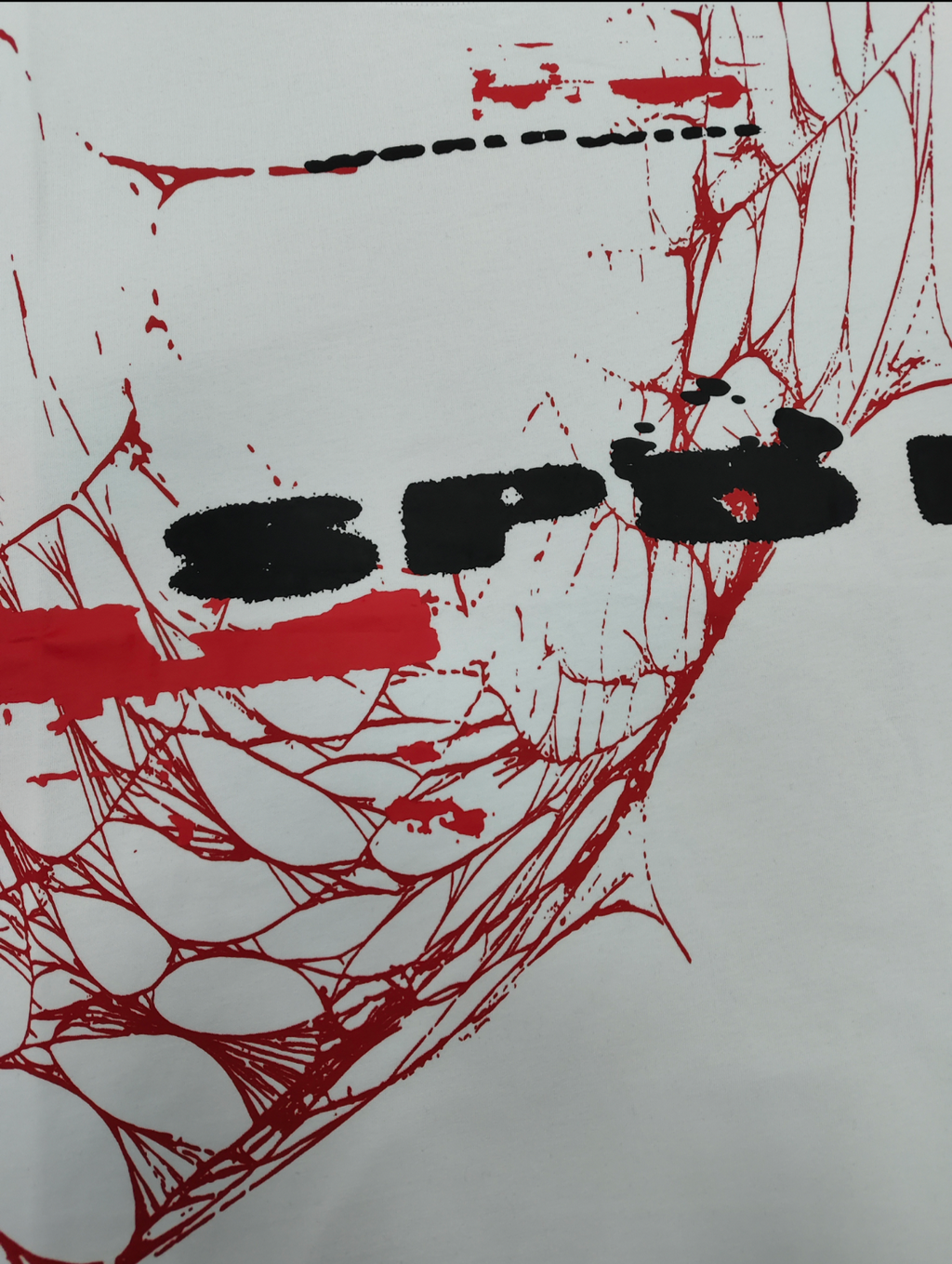 Sp5der Spinner T-Shirt in white, featuring a distinctive red web graphic and black lettering