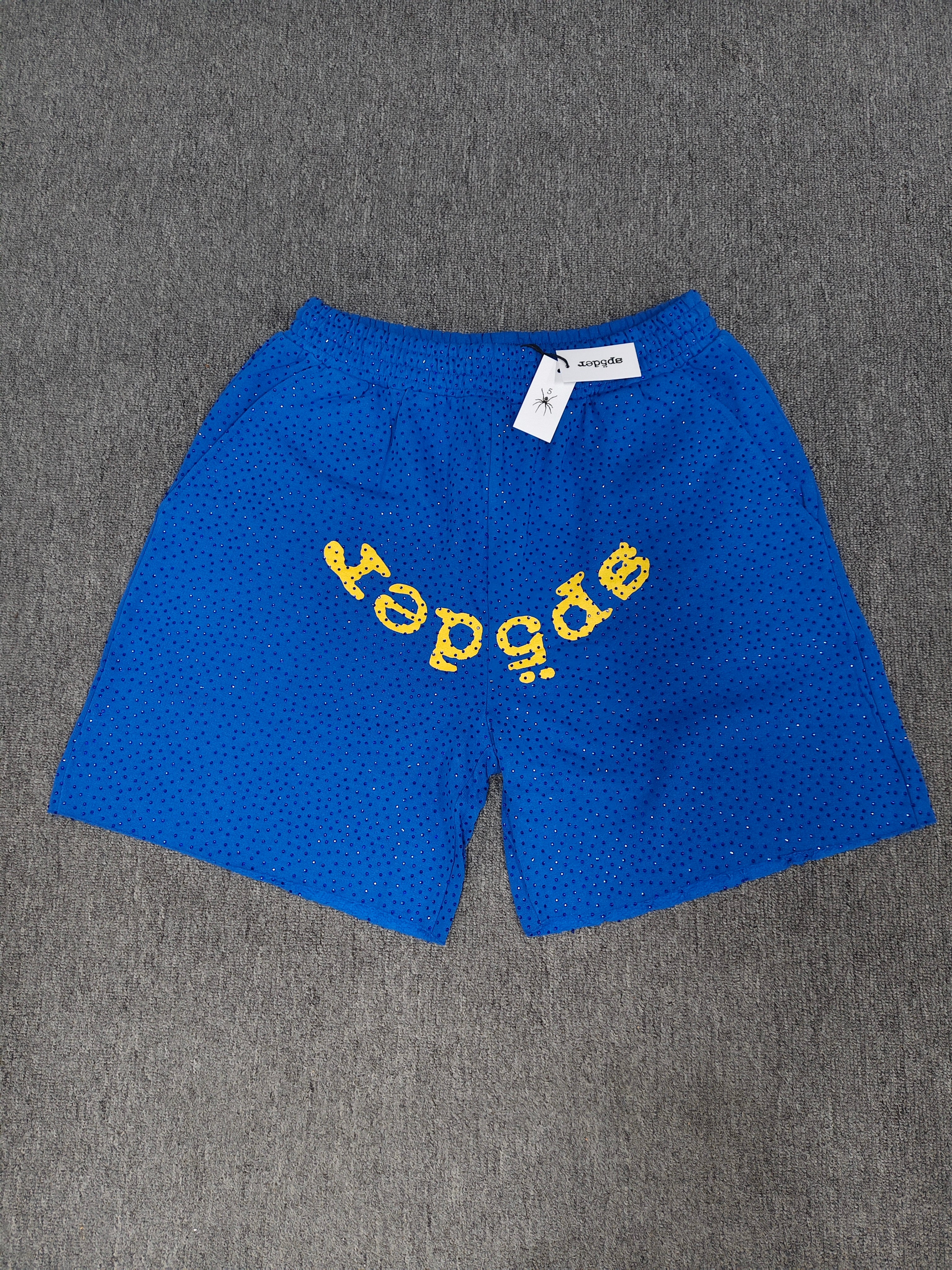 Multicolor Sp5der VVS shorts featuring all-over rhinestone details
