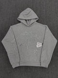 heather grey Sp5der Rhinestone Beluga hoodie features prominent crystal-embellished star designs on the front and sleeves