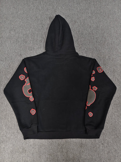 a black Sp5der Beluga Outline Hoodie featuring red-outlined star graphics