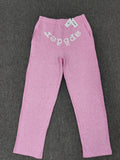 pink Sp5der sweatpants feature an all-over tonal rhinestone application and a SP5DER logo printed across the crotch