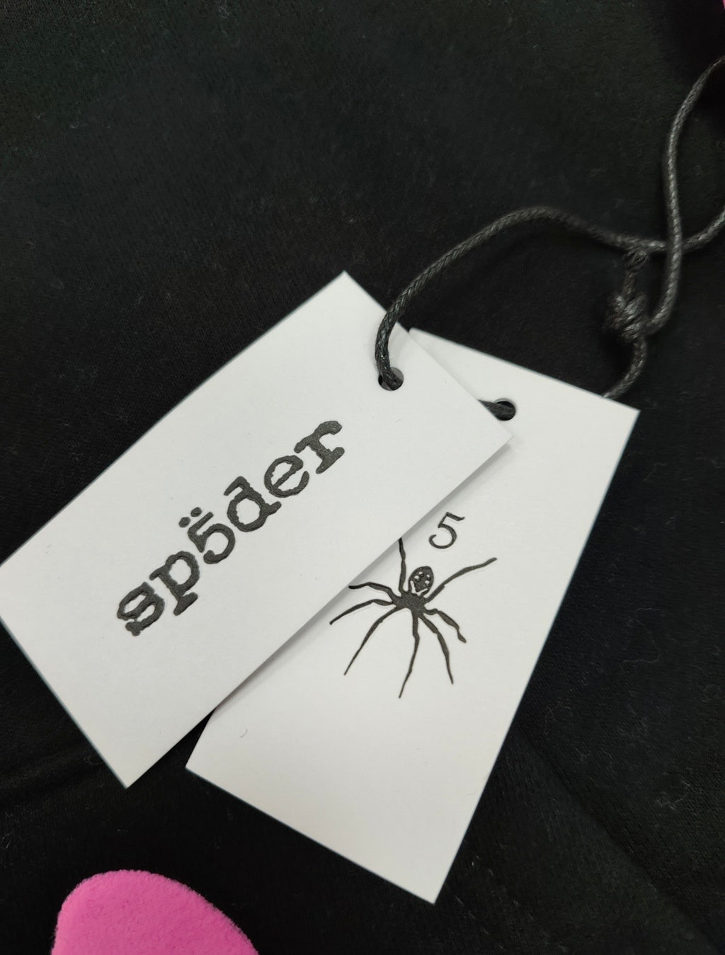 Sp5der Angel Number Beluga Hoodie in black with pink graphics