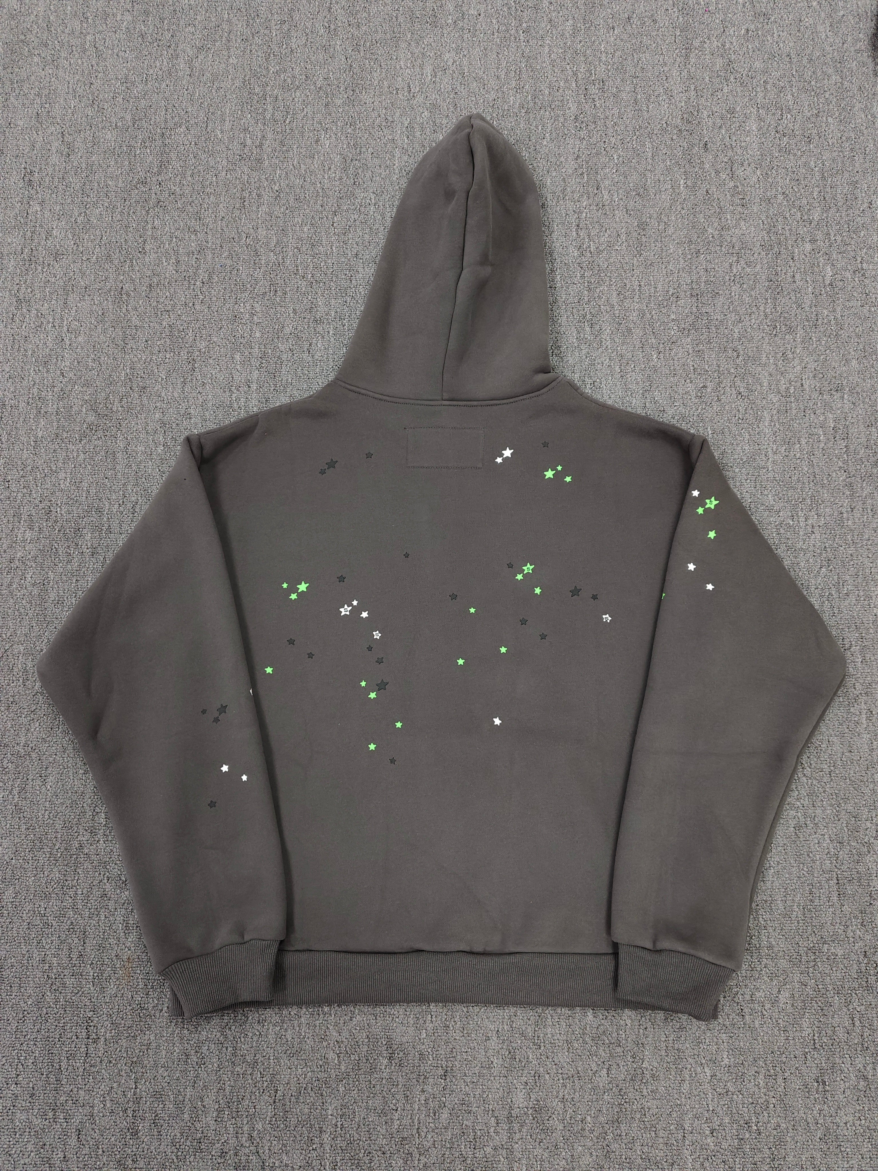 a SP5DER Punk V2 Hoodie in the Slate Grey colorway