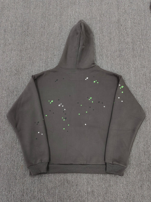 a SP5DER Punk V2 Hoodie in the Slate Grey colorway