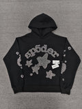 a Sp5der black rhinestone star logo hoodie