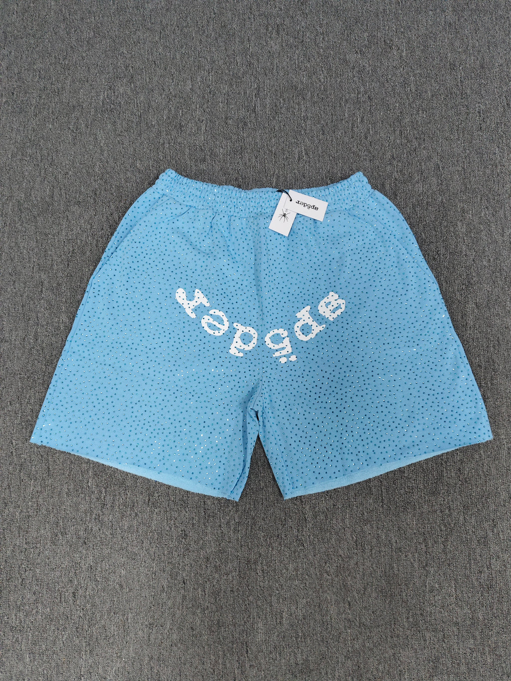 Multicolor Sp5der VVS shorts featuring all-over rhinestone details