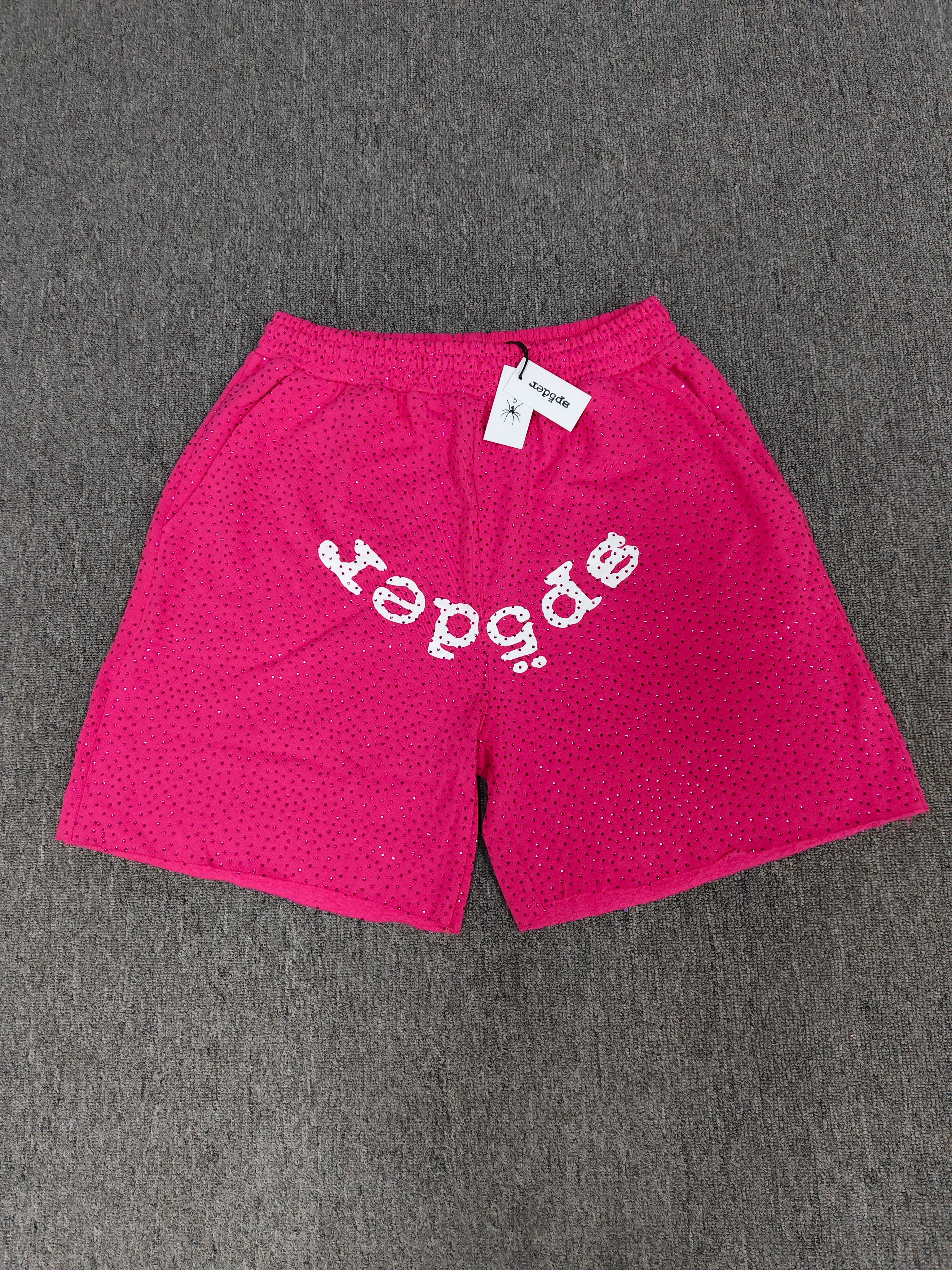 Multicolor Sp5der VVS shorts featuring all-over rhinestone details