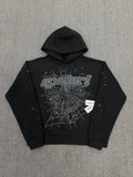 Sp5der Rhinestone Punk V2 hoodie in black with rhinestone web graphics