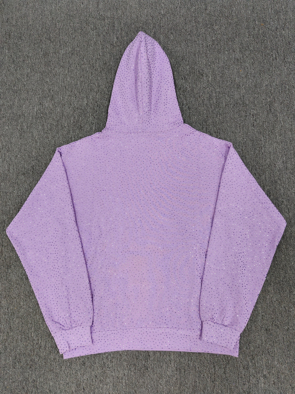 light purple Sp5der rhinestone arch logo hoodie is crafted from cotton fleece and features a glittering finish