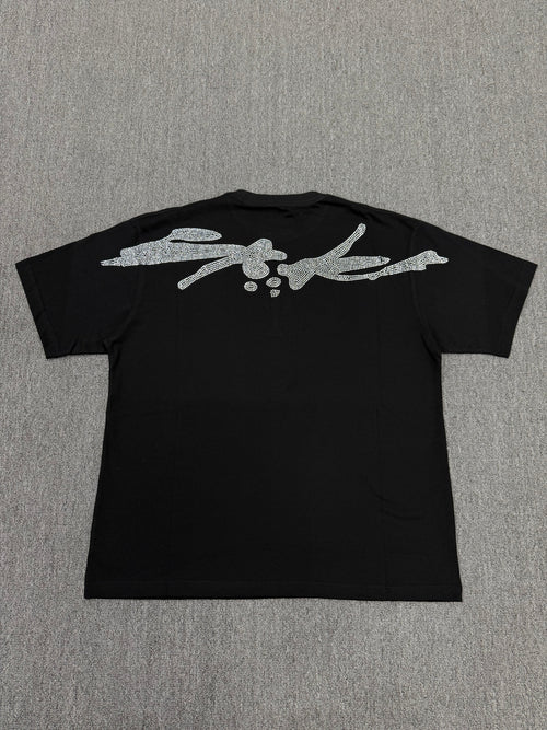 a black Sp5der VAA TM Tee from the Fall/Winter 2025 collection, featuring a rhinestone-embellished cactus graphic