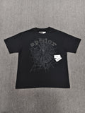 Sp5der Phantom OG Web Tee in black features a large gray spiderweb graphic on the chest