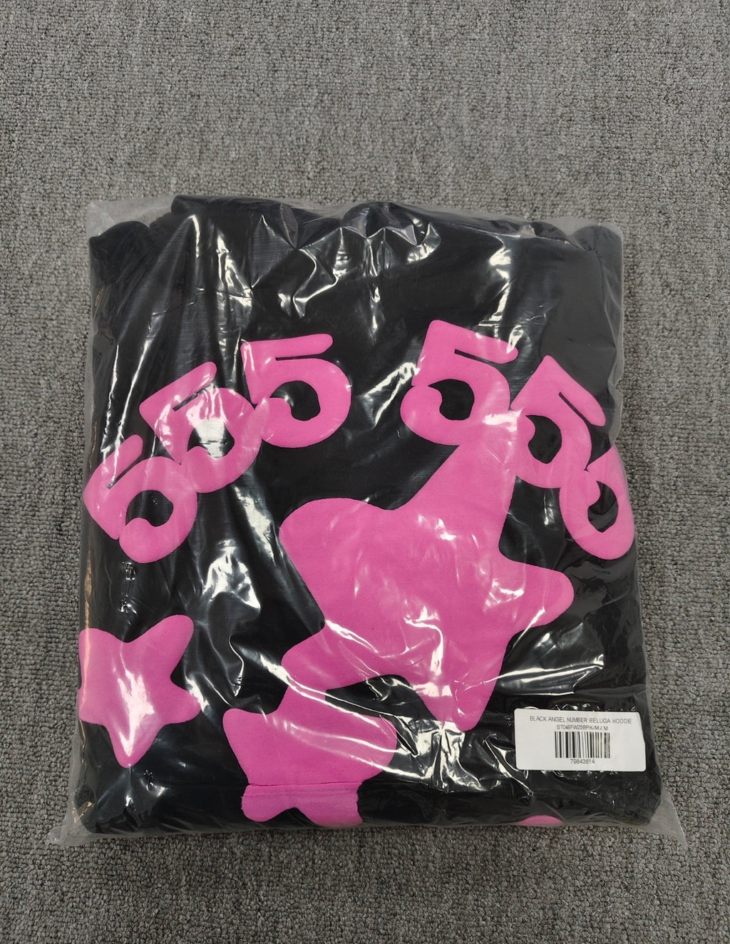 Sp5der Angel Number Beluga Hoodie in black with pink graphics