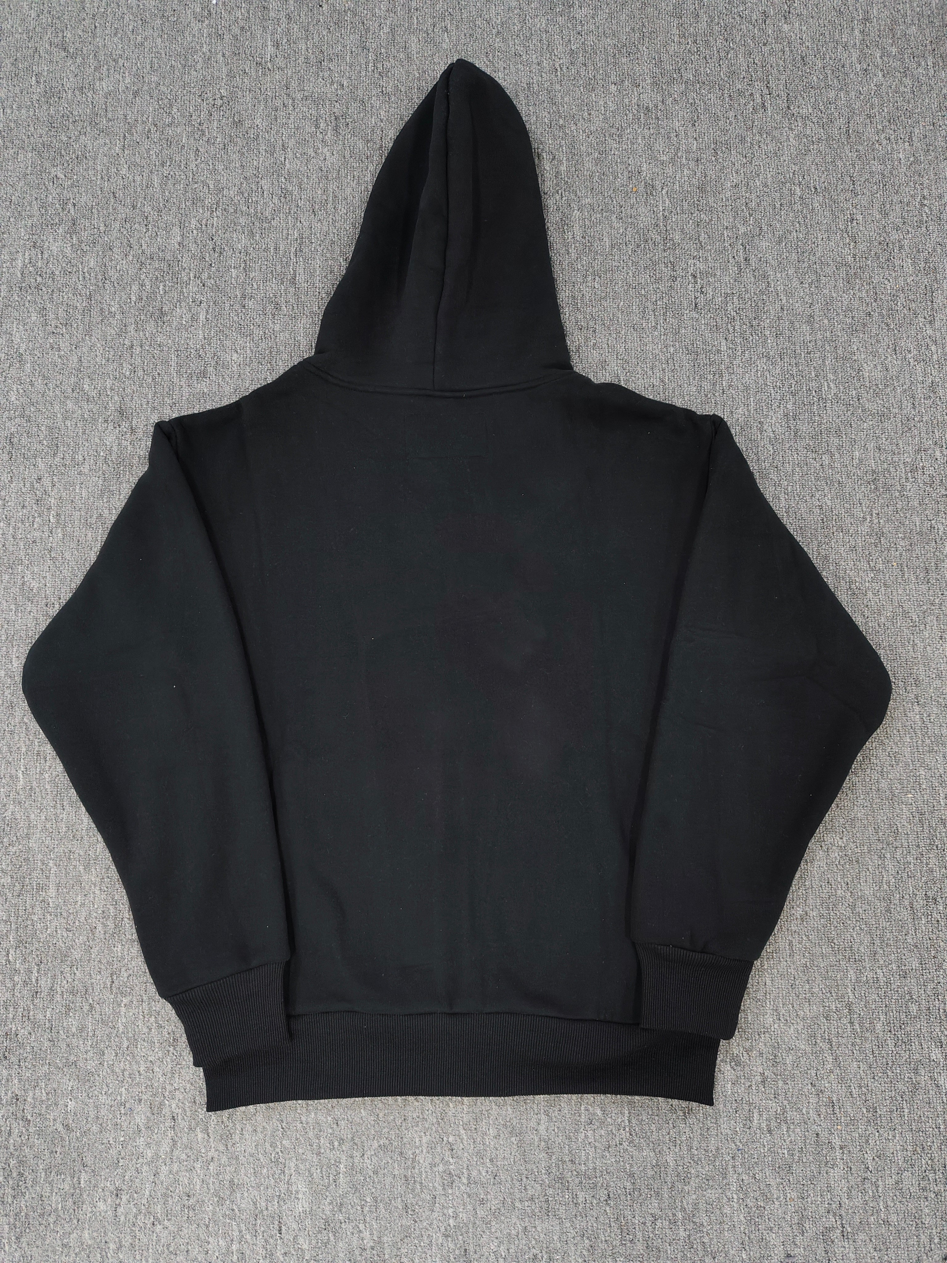black Sp5der OG Web V2 Phantom Zip Up Hoodie features a prominent rhinestone-embellished logo and web graphic