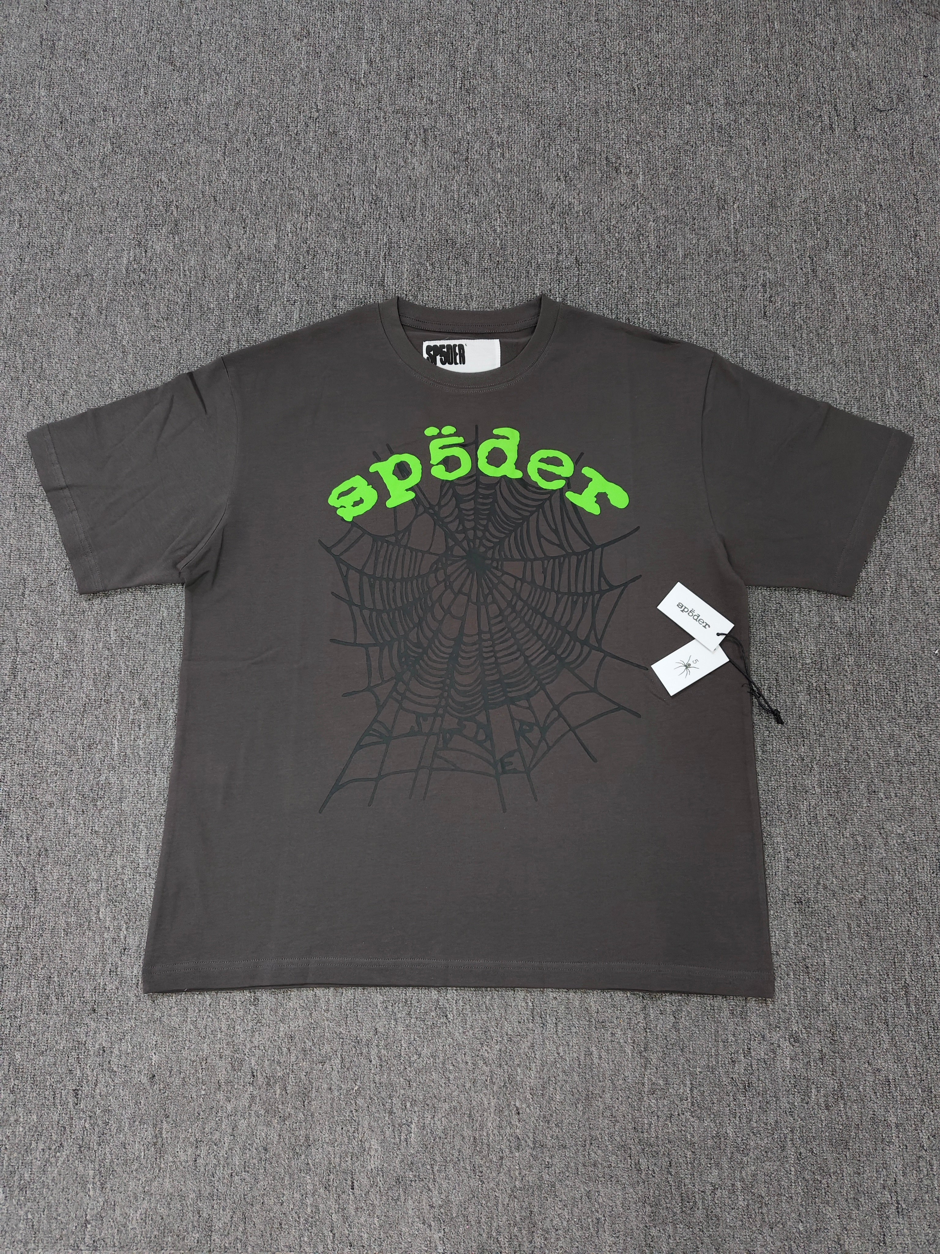 Sp5der shirts are featured in multiple colorways with prominent spiderweb branding