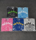 Sp5der shirts are featured in multiple colorways with prominent spiderweb branding