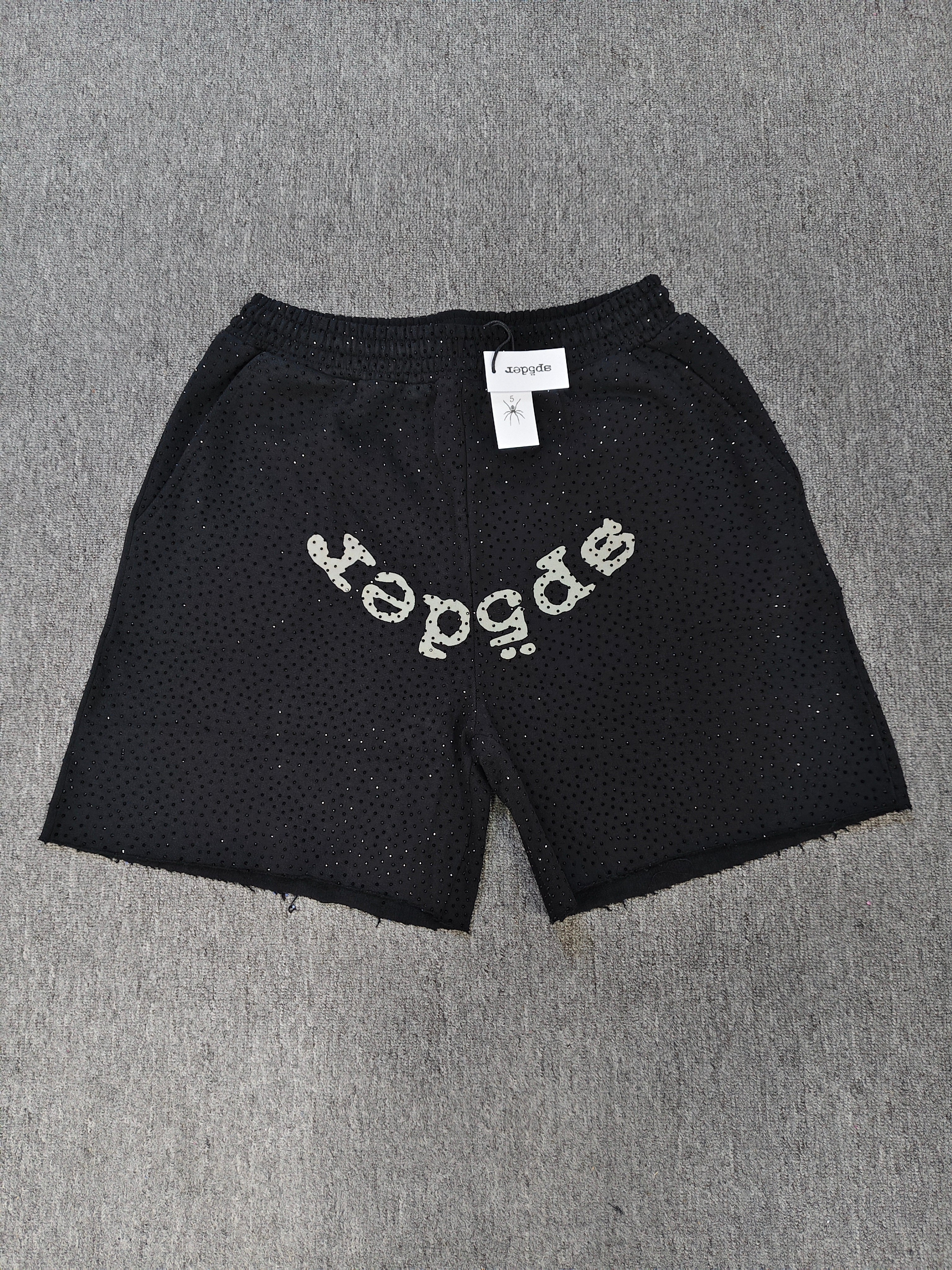 Multicolor Sp5der VVS shorts featuring all-over rhinestone details