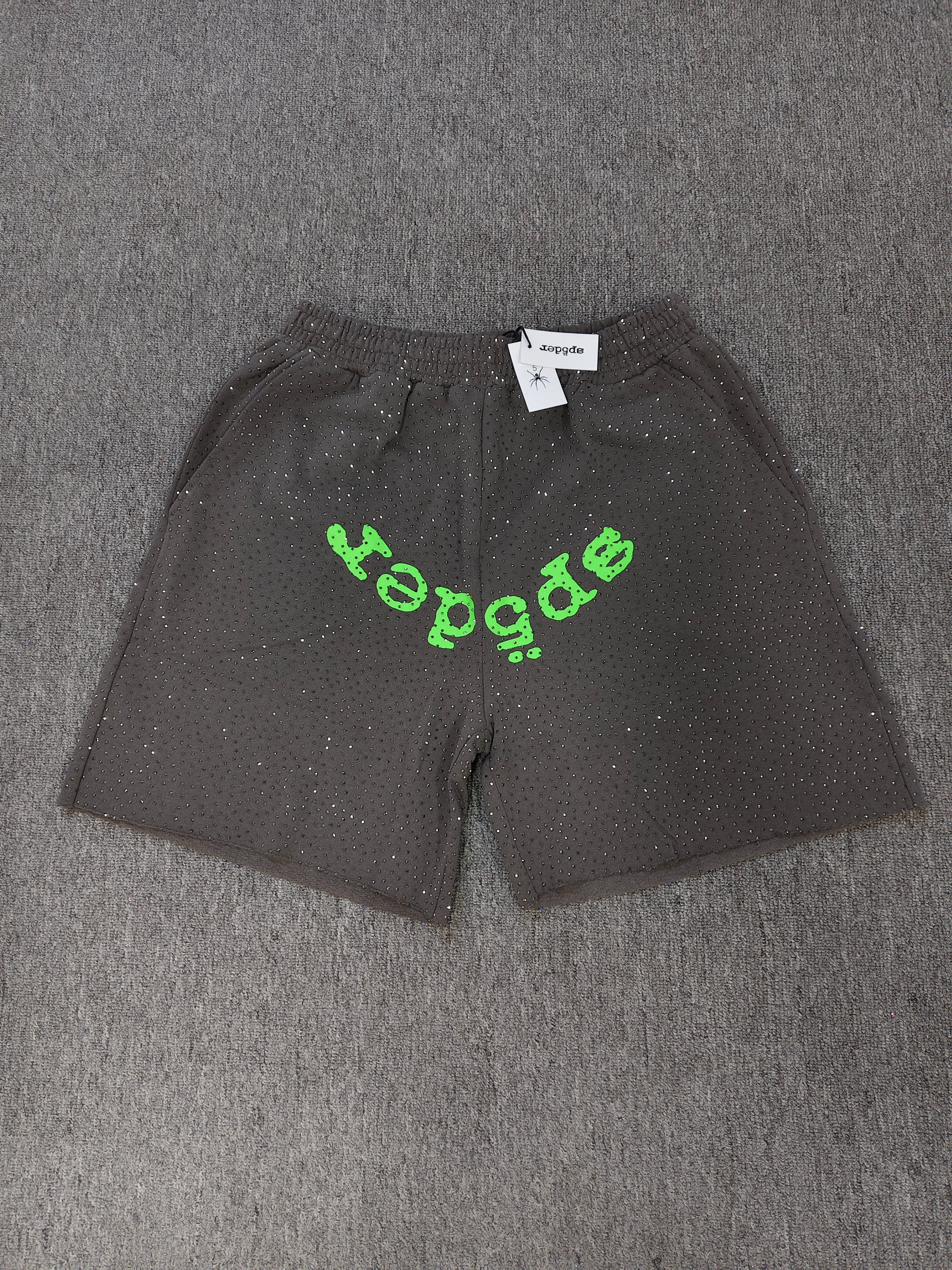 Multicolor Sp5der VVS shorts featuring all-over rhinestone details