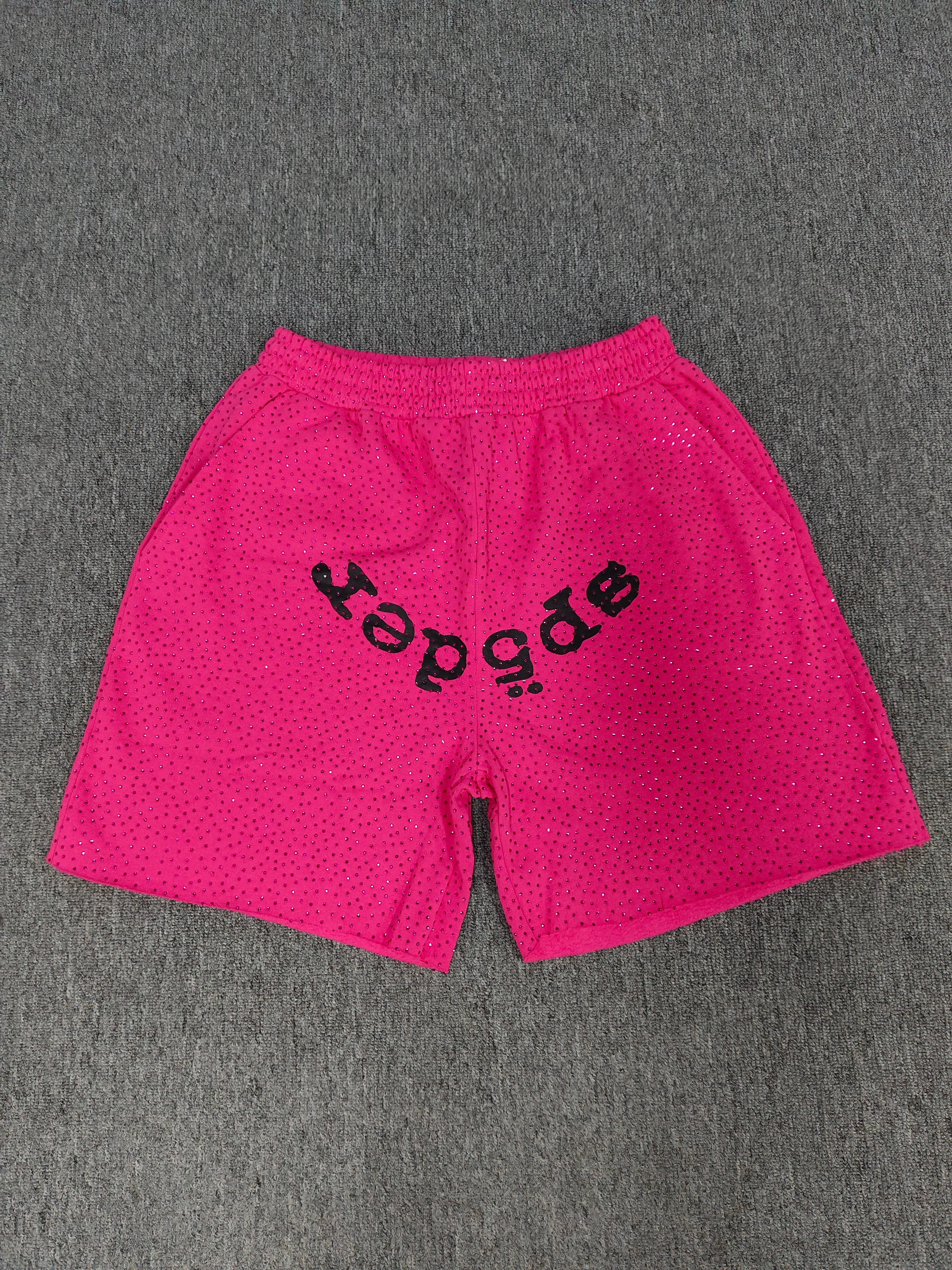 Multicolor Sp5der VVS shorts featuring all-over rhinestone details