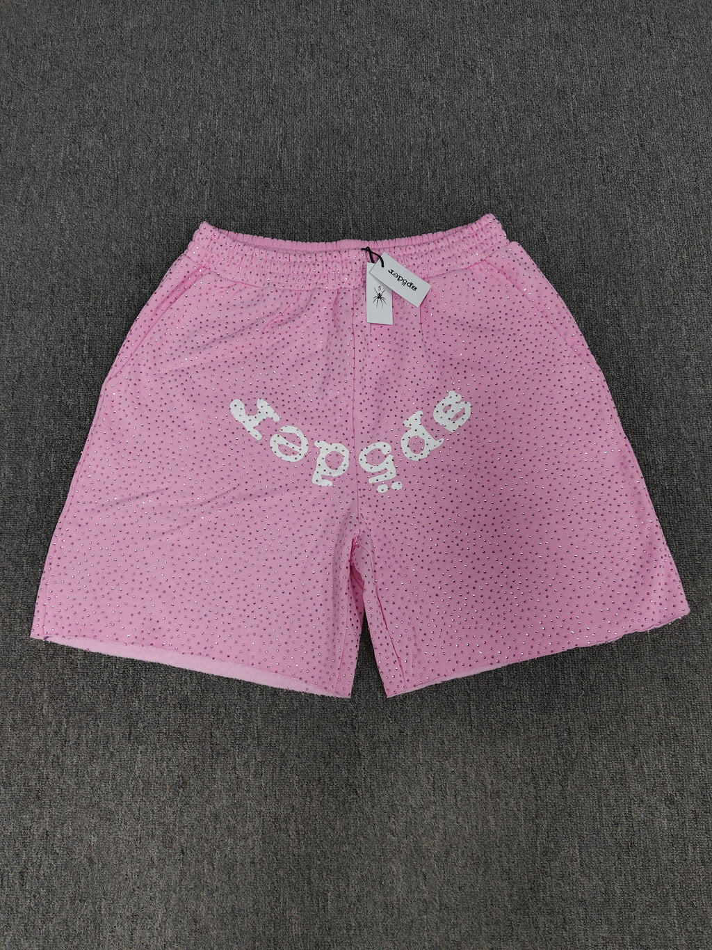 Multicolor Sp5der VVS shorts featuring all-over rhinestone details