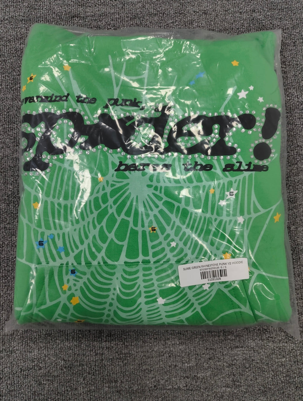 Sp5der Punk V2 Rhinestone
Hoodie 'Bright Green'