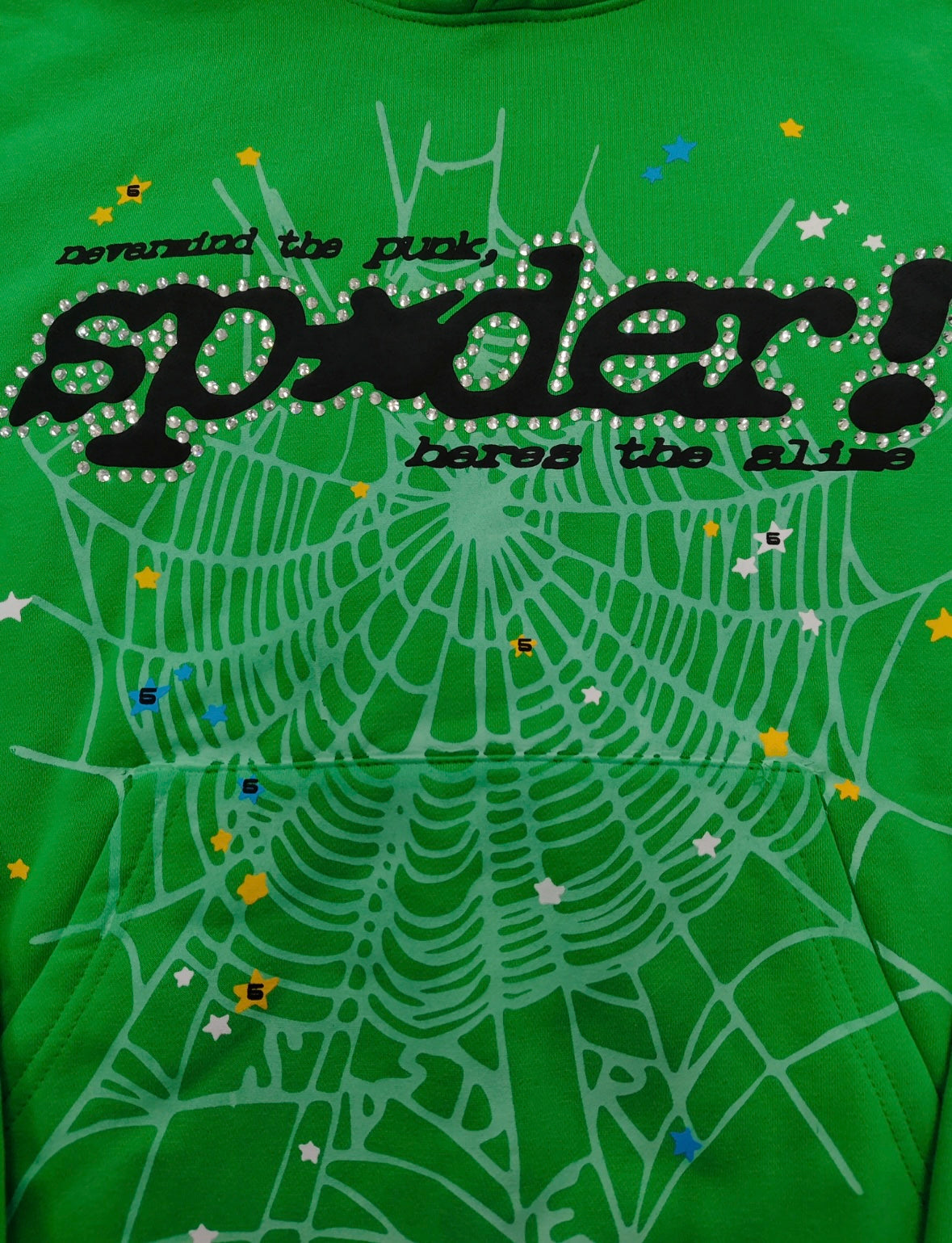 Sp5der Punk V2 Rhinestone
Hoodie 'Bright Green'