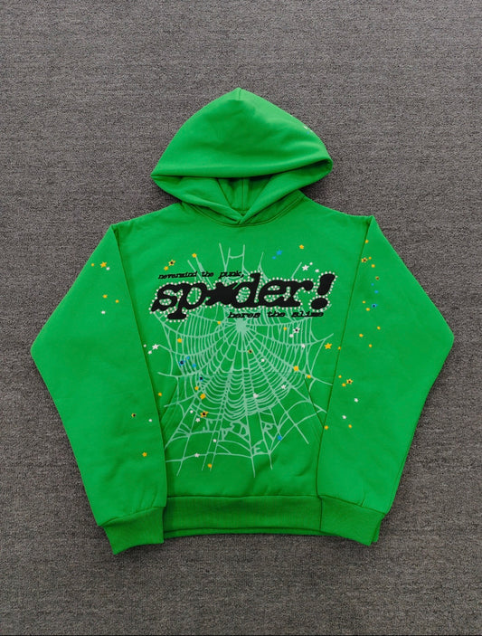 Sp5der Punk V2 Rhinestone
Hoodie 'Bright Green'